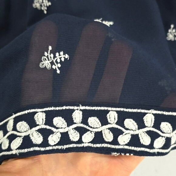 Papaya Weekend Women's Navy Semi Sheer Embroider 3/4 Length Sleeves Blouse Sz 16 - Picture 5 of 12